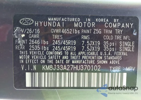 2017 Hyundai Tucson Limited from USA, damaged, VIN KM8J33A27HU370102